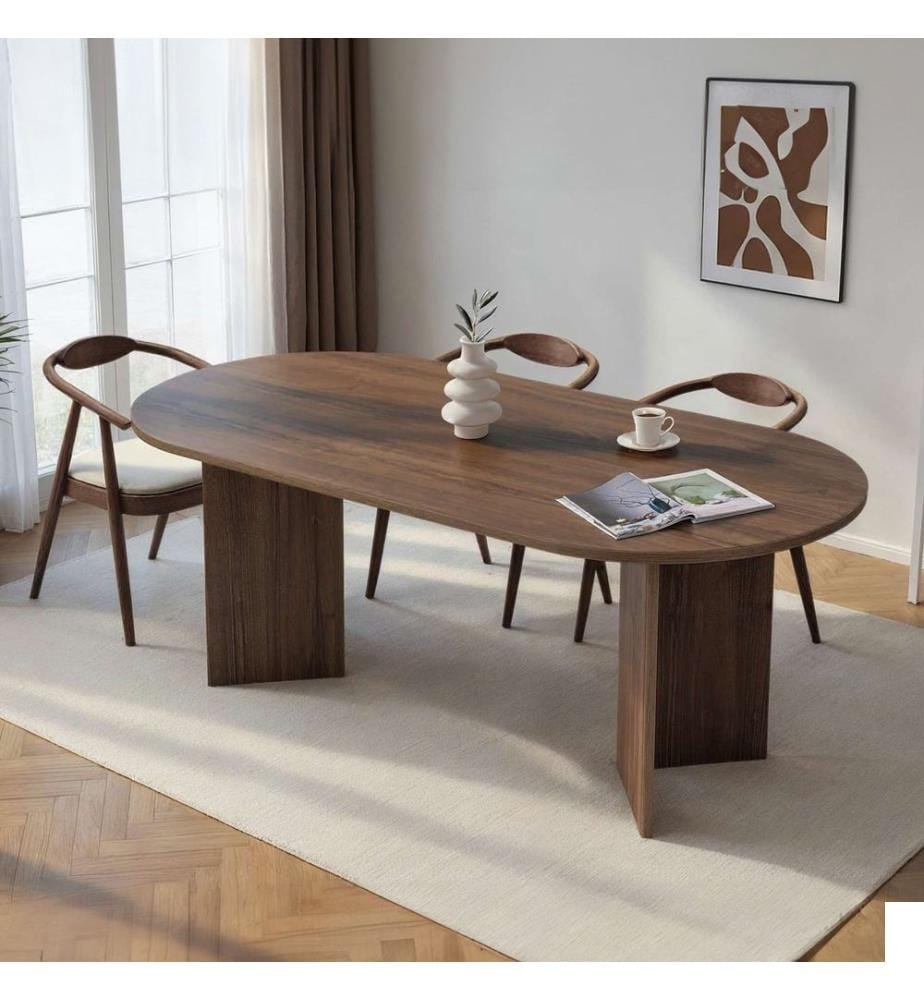 Table de salle à manger, noyer, panneau de particules 100% recouvert de mélamine