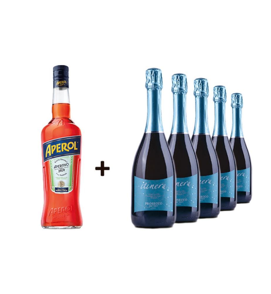 5 Bouteilles Prosecco Brut Itinera 75 cl + 1 Bouteille Aperol 70 cl