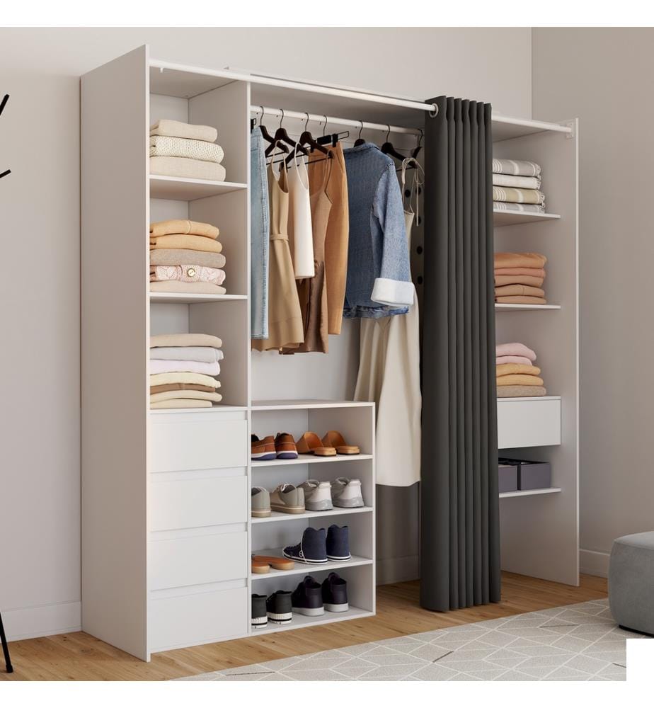 Dressing Justine extensible 120-180cm blanc 5 tiroirs double colonne