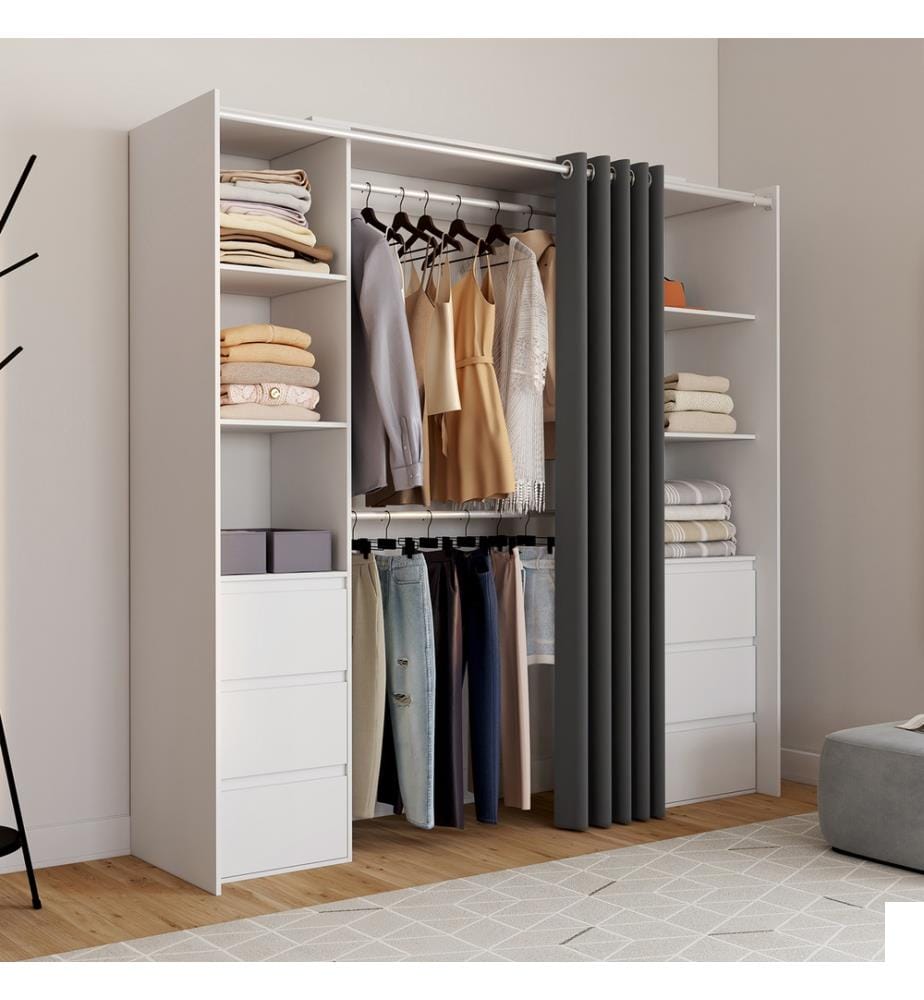 Dressing Justine extensible 120-180cm blanc 6 tiroirs double colonne