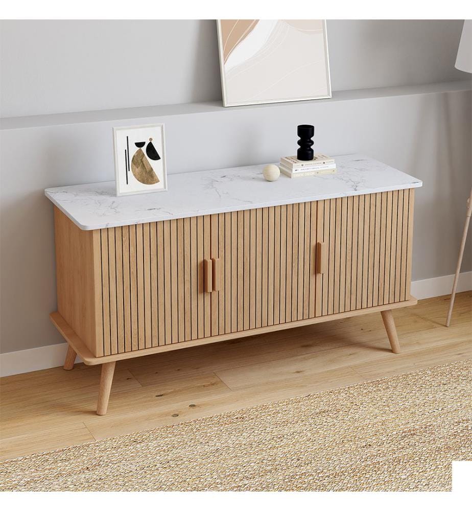 Buffet Marceau 3 portes L110cm - Brun et effet marbre blanc