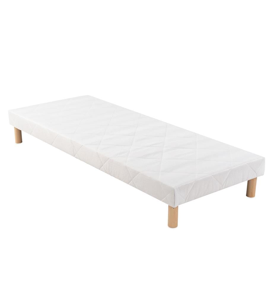 Sommier tapissier 90 x 200 - 13 cm épaisseur - H 28 cm - Tissu blanc - Essentials
