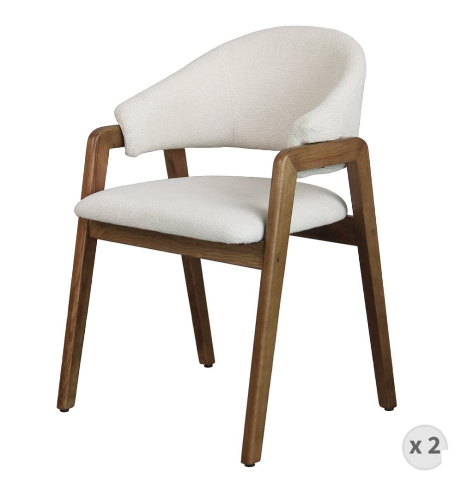 Lot de 2 Chaises Wooden en Tissu SoftCellar - Ecru et Frêne teinté noyer