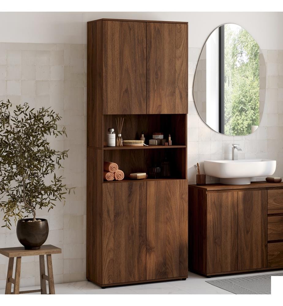 Armoire salle de bain Tom 4 portes - Brun