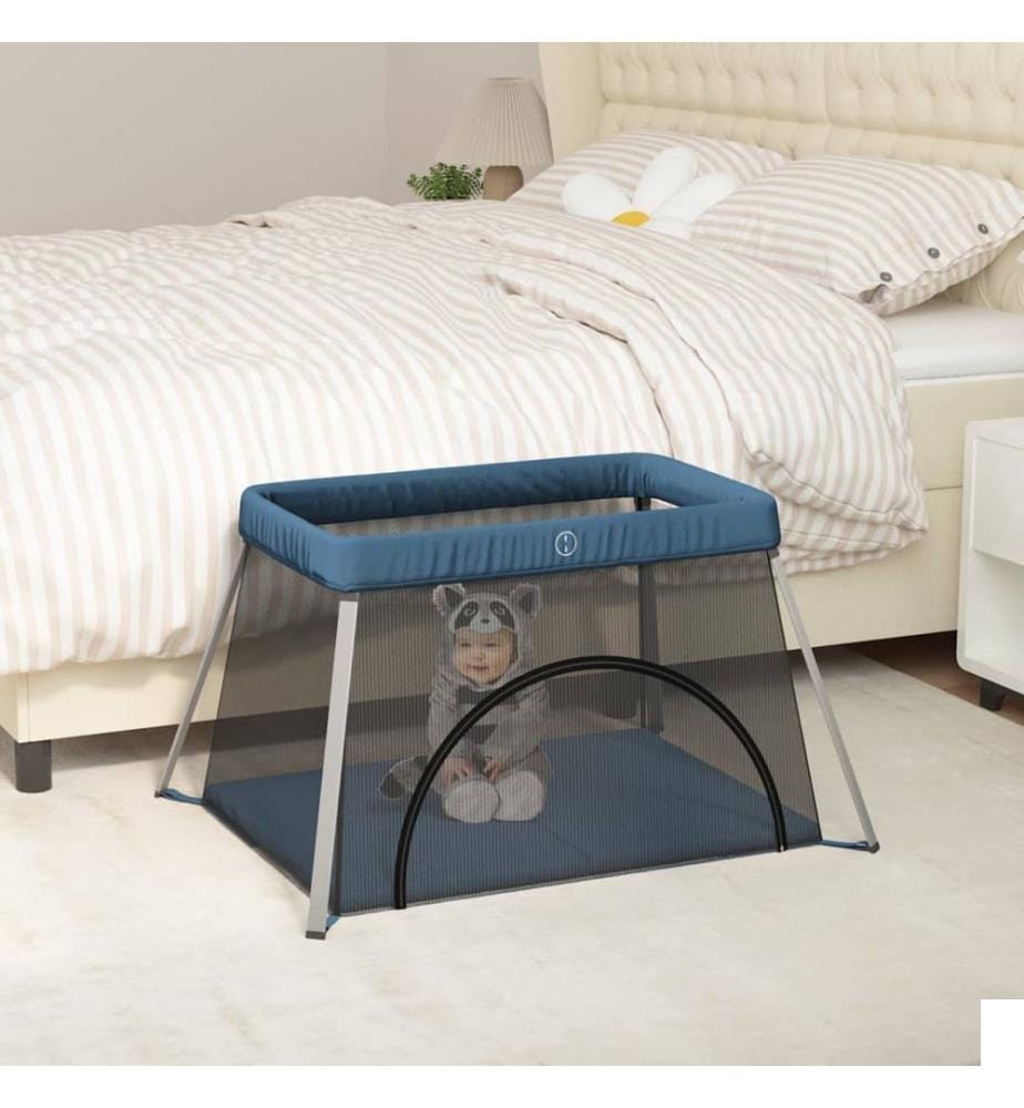 Parc pour bébé avec matelas Bleu marine Tissu de lin