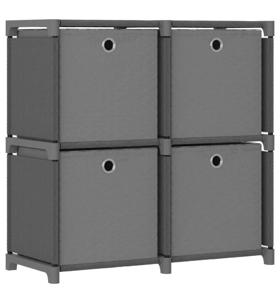 Étagère à 4 cubes avec boîtes Gris 69x30x72,5 cm Tissu