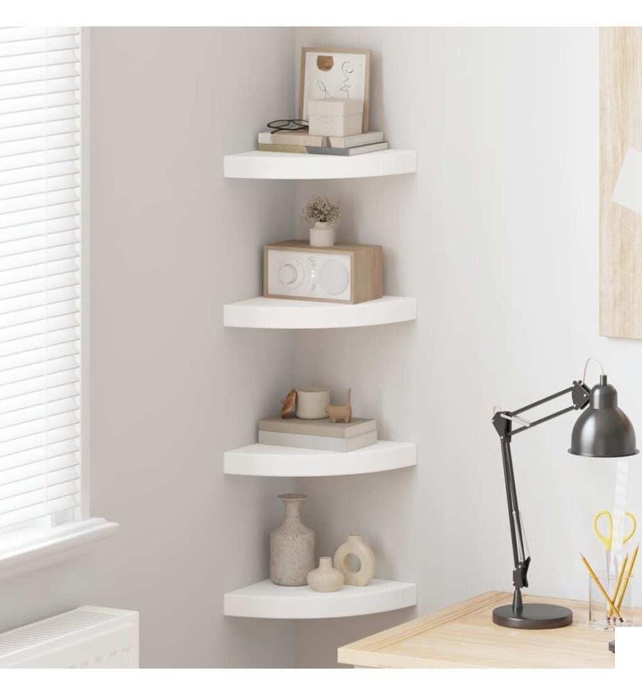 Étagères d'angle flottantes 4 pcs blanc 25x25x3,8 cm MDF
