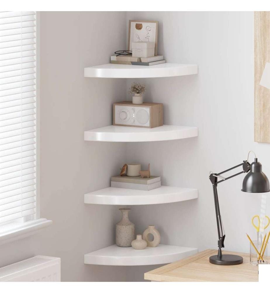 Étagères d'angle flottantes 4pcs blanc brillant 35x35x3,8cm MDF