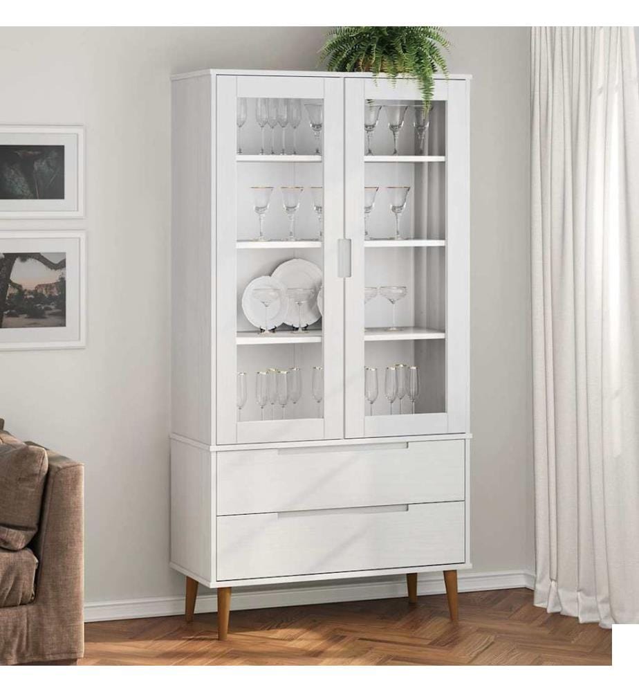Armoire à vitrine MOLDE Blanc 90x35x175 cm Bois de pin massif