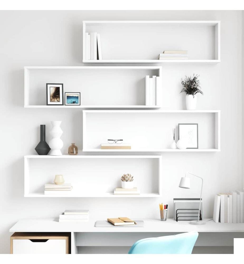 Étagères cube murales 4 pcs Blanc 100x15x30cm bois d'ingénierie