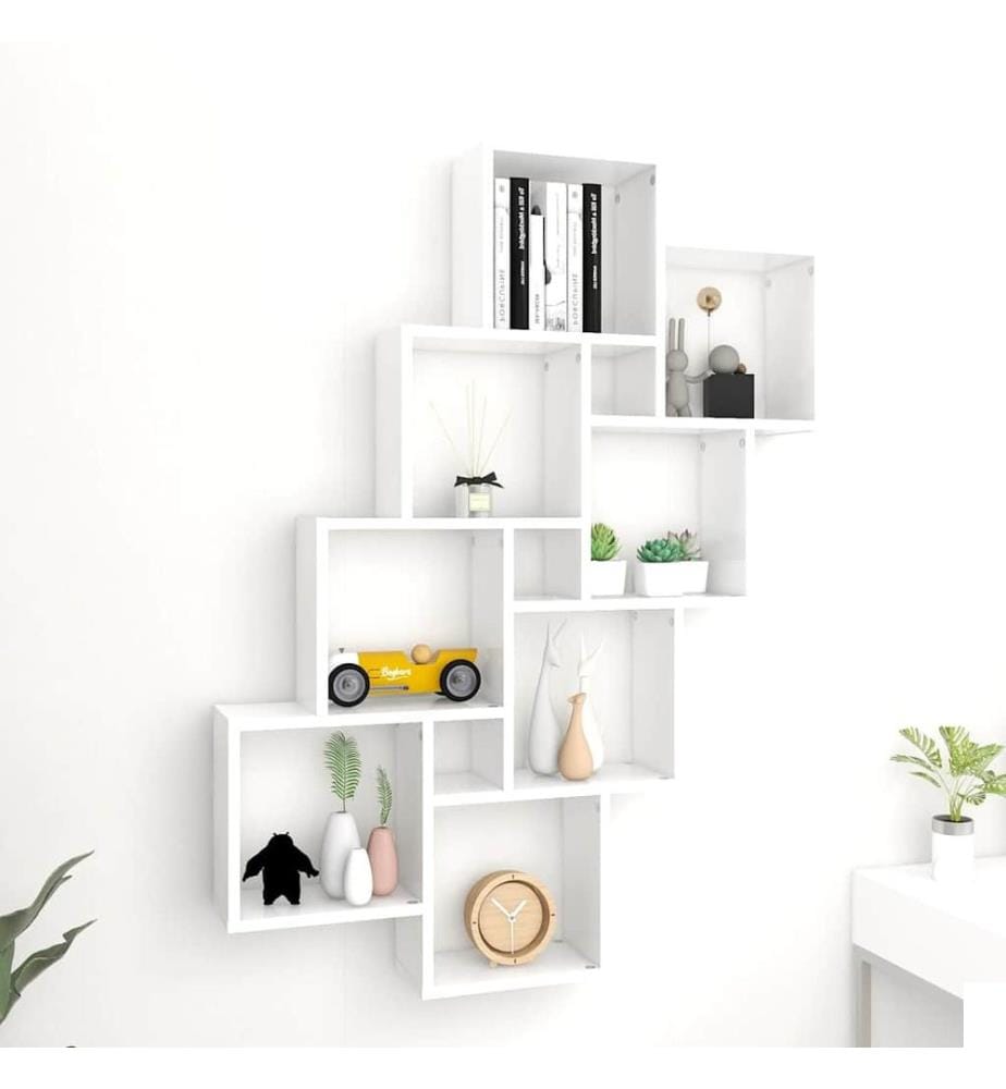 Étagère murale cube Blanc 90x15x119 cm Bois dingénierie