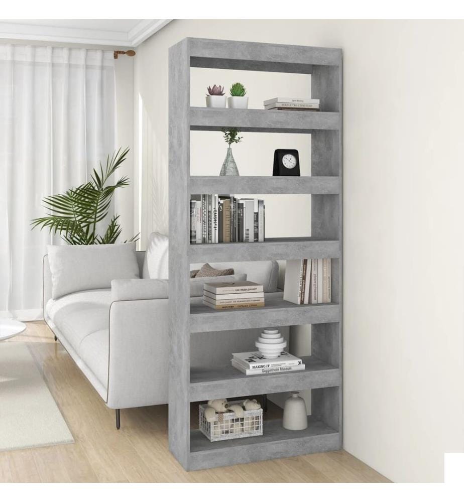Bibliothèque/Séparateur de pièce Gris béton Bois d'ingénierie