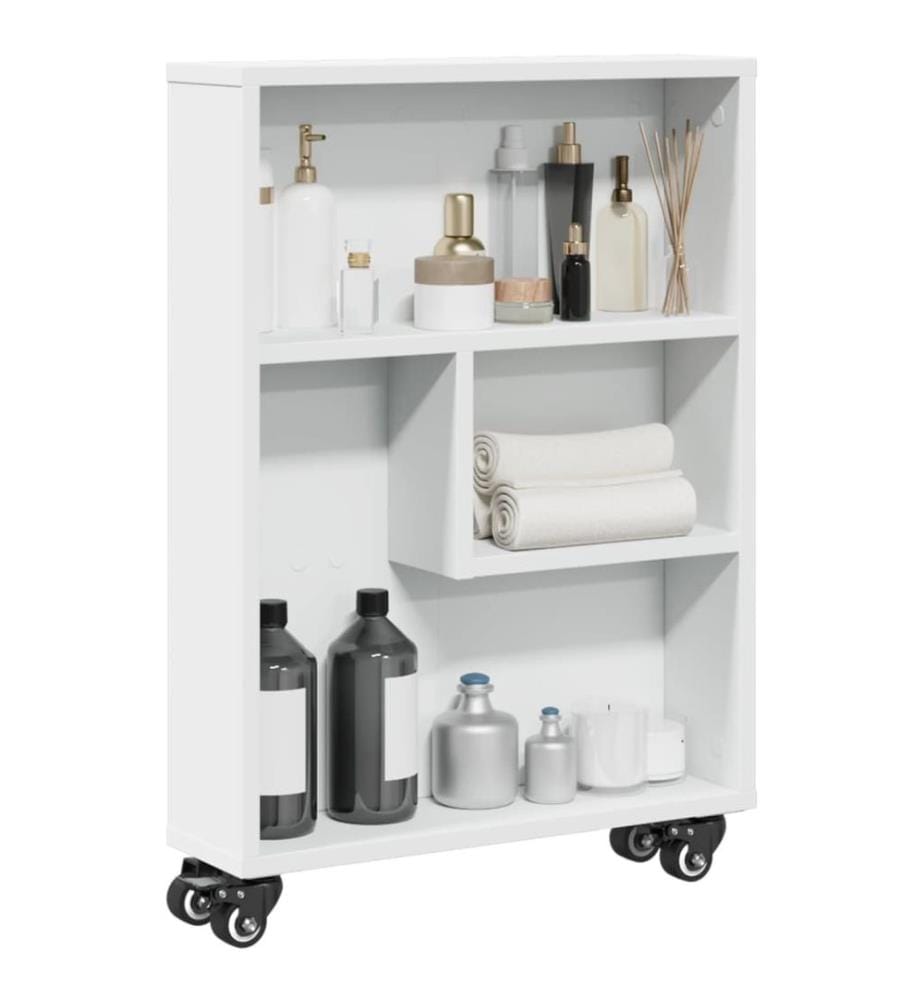 Chariot de rangement étroit blanc 48x13x68 cm bois d'ingénierie