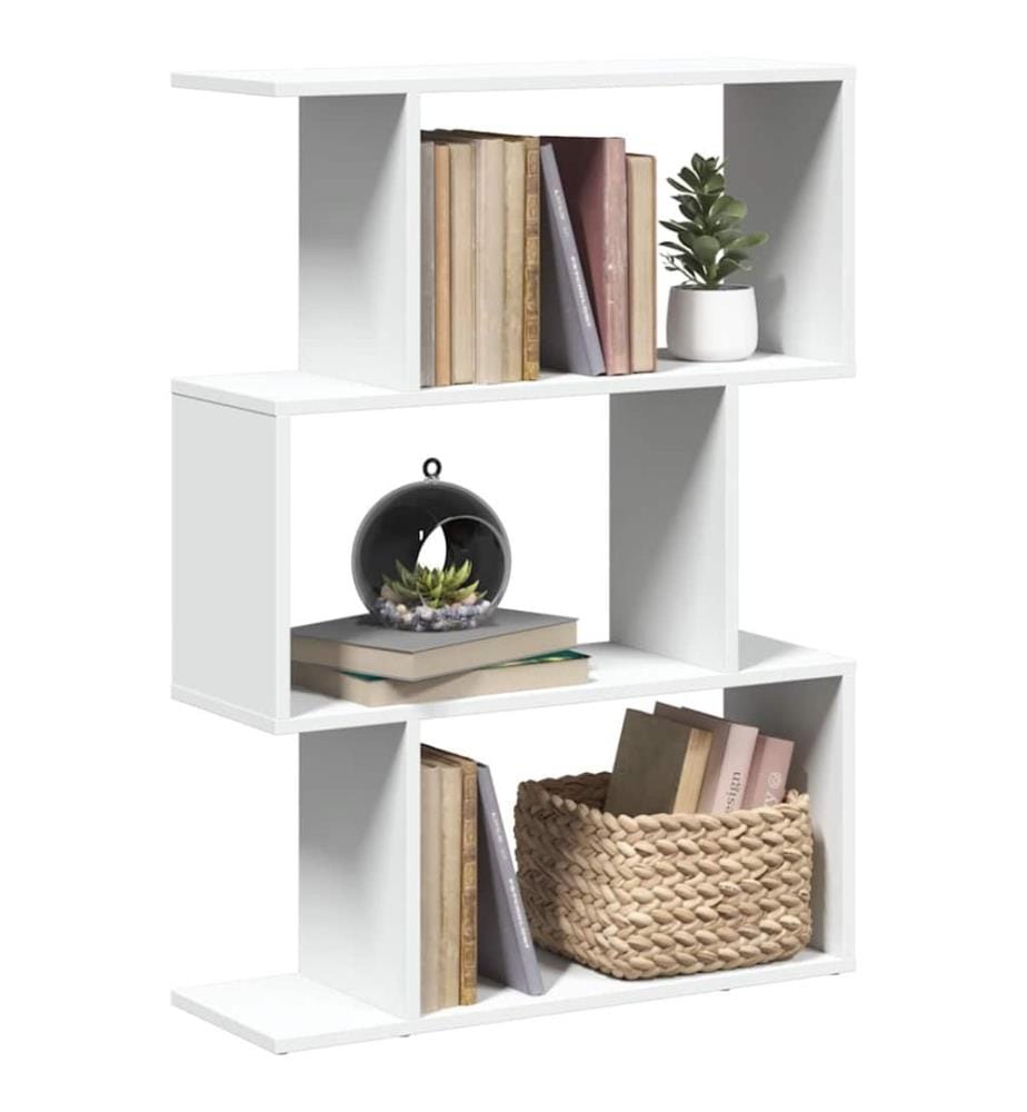 Bibliothèque séparateur de pièce à 3 niveaux Blanc 70 x 24 x 97 cm Bois d'ingénierie