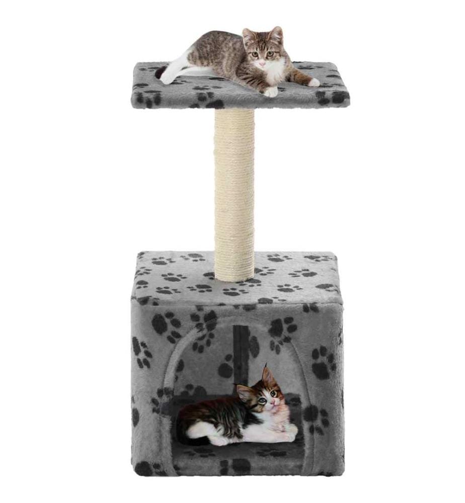 Arbre à chat avec griffoirs en sisal 55 cm Gris Motif de pattes