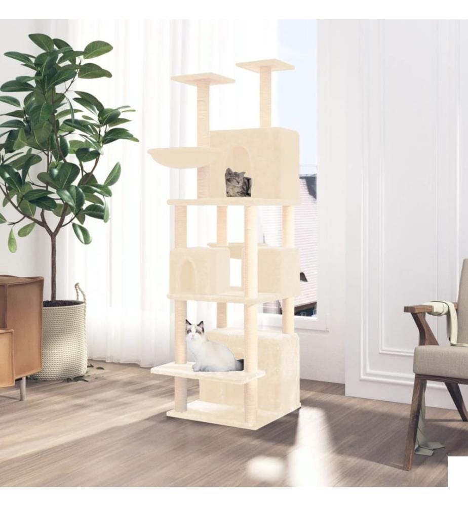 Arbre à chat avec griffoirs en sisal Crème 180 cm