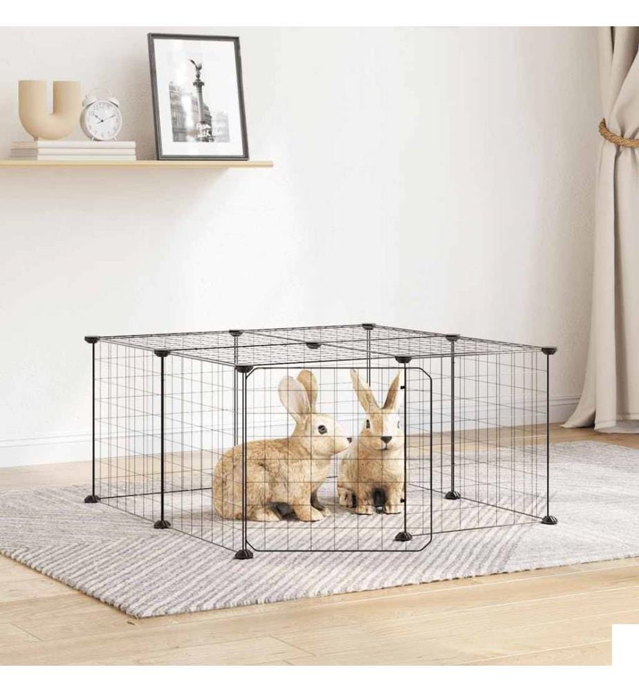 Cage animaux de compagnie à 12 panneaux et porte Noir 35x35 cm