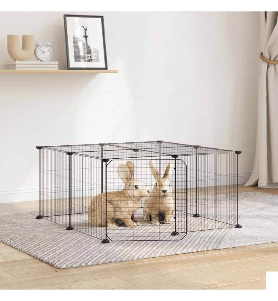 Cage animaux de compagnie à 12 panneaux et porte Noir 35x35 cm
