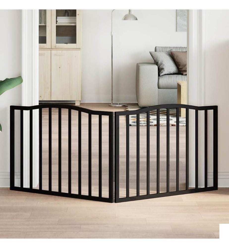 Barrière pour chien pliable 2 panneaux noir bois de peuplier