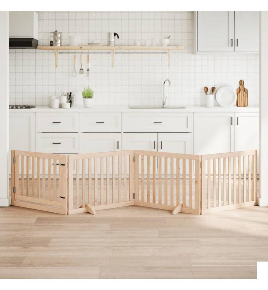 Barrière pour chien avec porte pliable 4 panneaux 320 cm Bois de peuplier