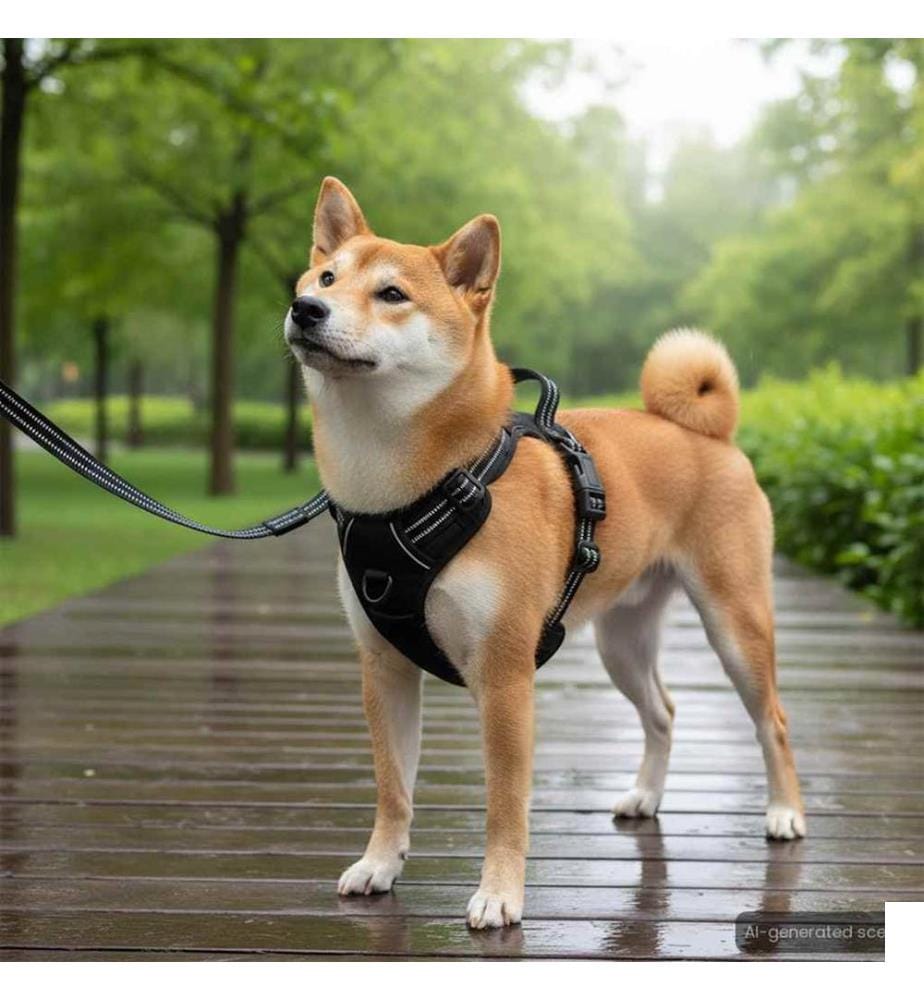 Harnais pour chien avec laisse et collier réglables noir L