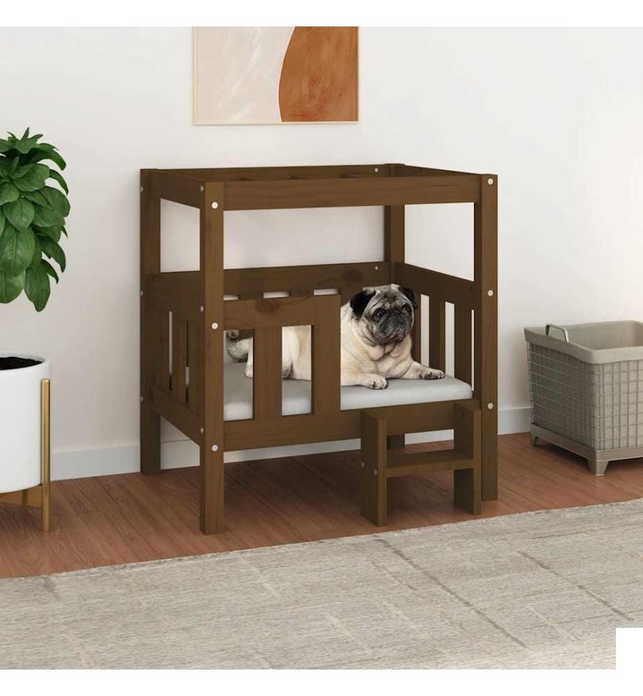 Lit pour chien Marron miel 65,5x50,5x70 cm Bois de pin solide