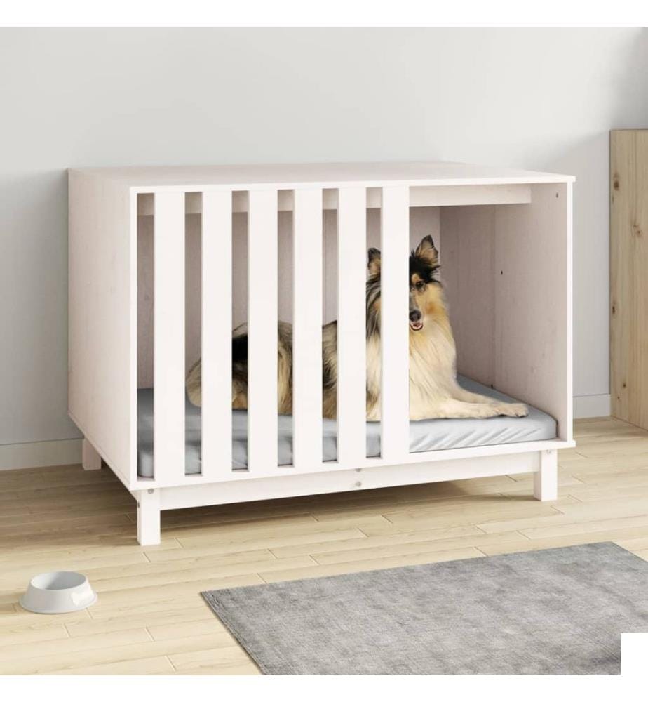 Niche pour chien Blanc 100x70x72 cm Bois de pin massif