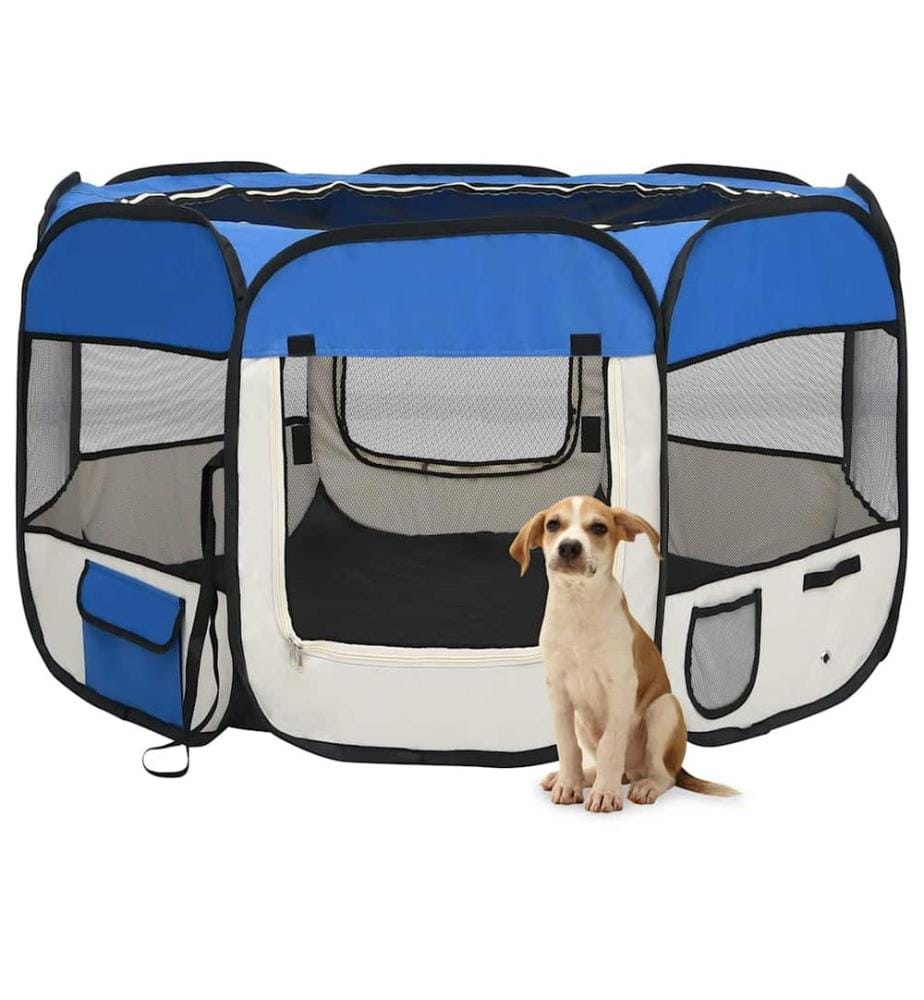 Parc pliable pour chien avec sac de transport Bleu 110x110x58cm