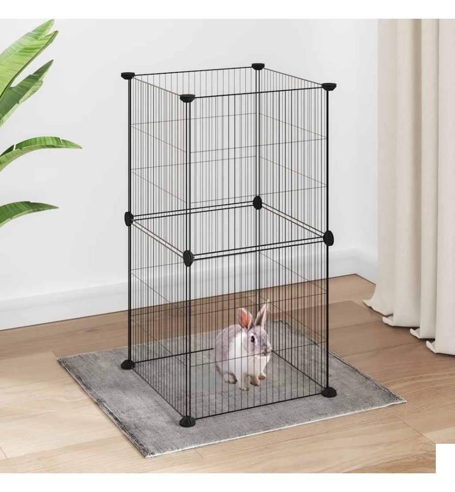 Cage animaux de compagnie à 8 panneaux Noir 35x35 cm Acier