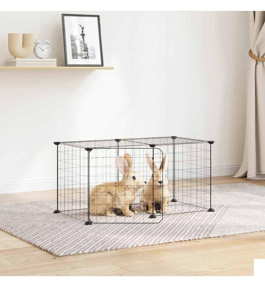 Cage animaux de compagnie à 8 panneaux et porte Noir 35x35 cm