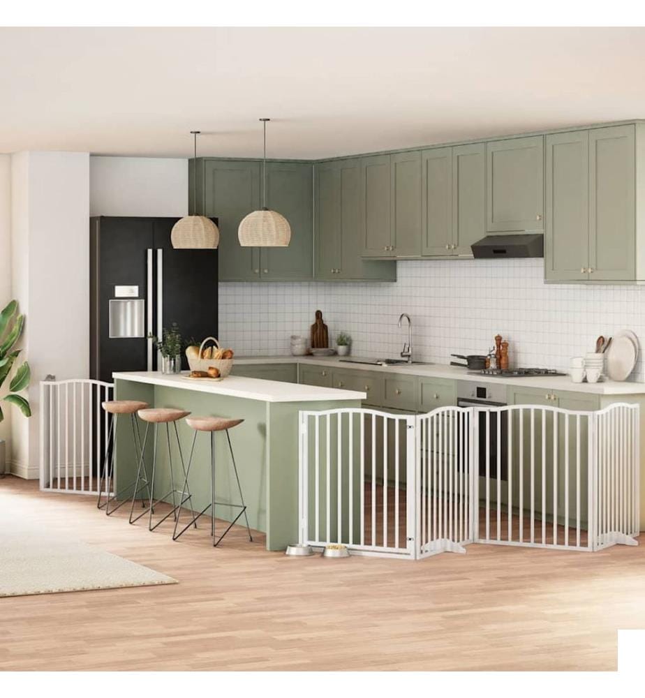 Barrière pour chien porte pliable 6panneaux blanc bois peuplier