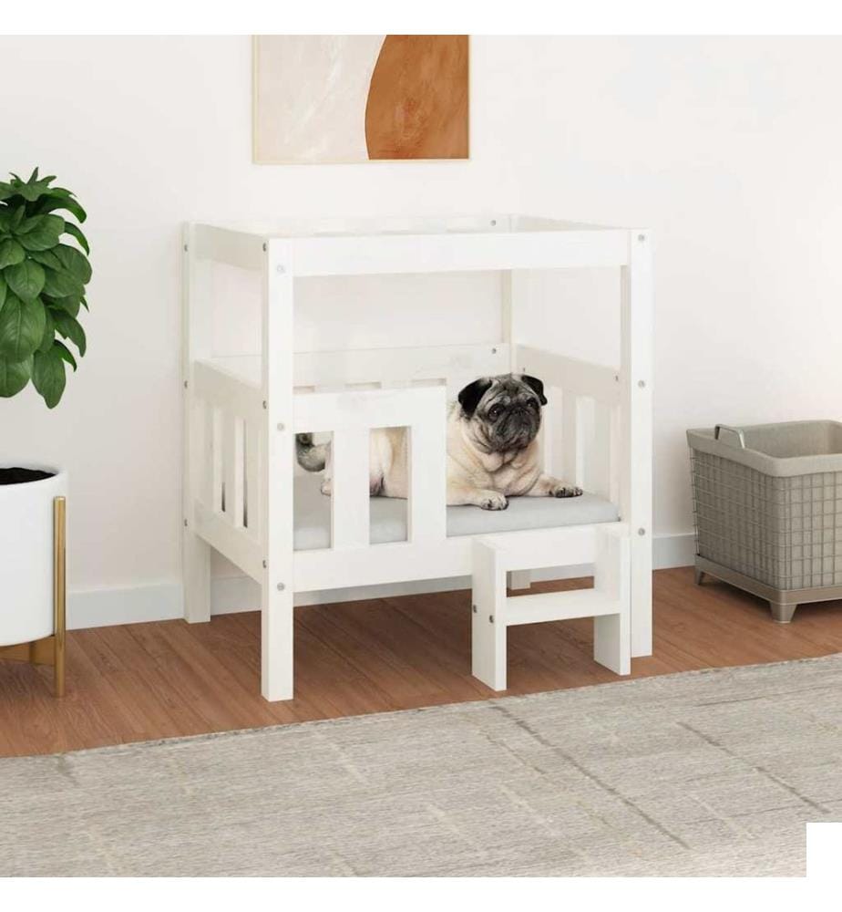 Lit pour chien Blanc 65,5x50,5x70 cm Bois de pin solide