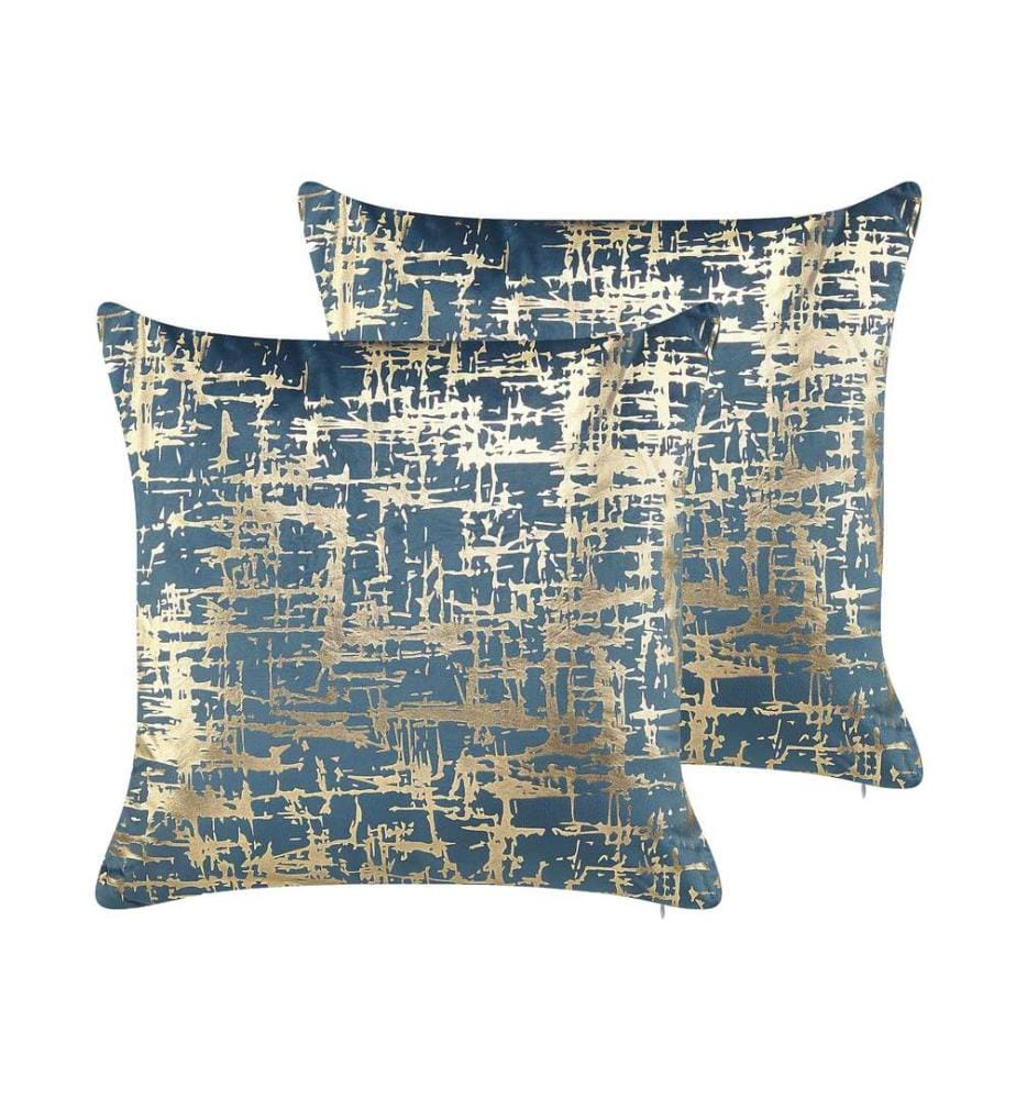 Lot de 2 coussins décoratifs GARDENIA Velours 45 x 45 cm Bleu Motif abstrait