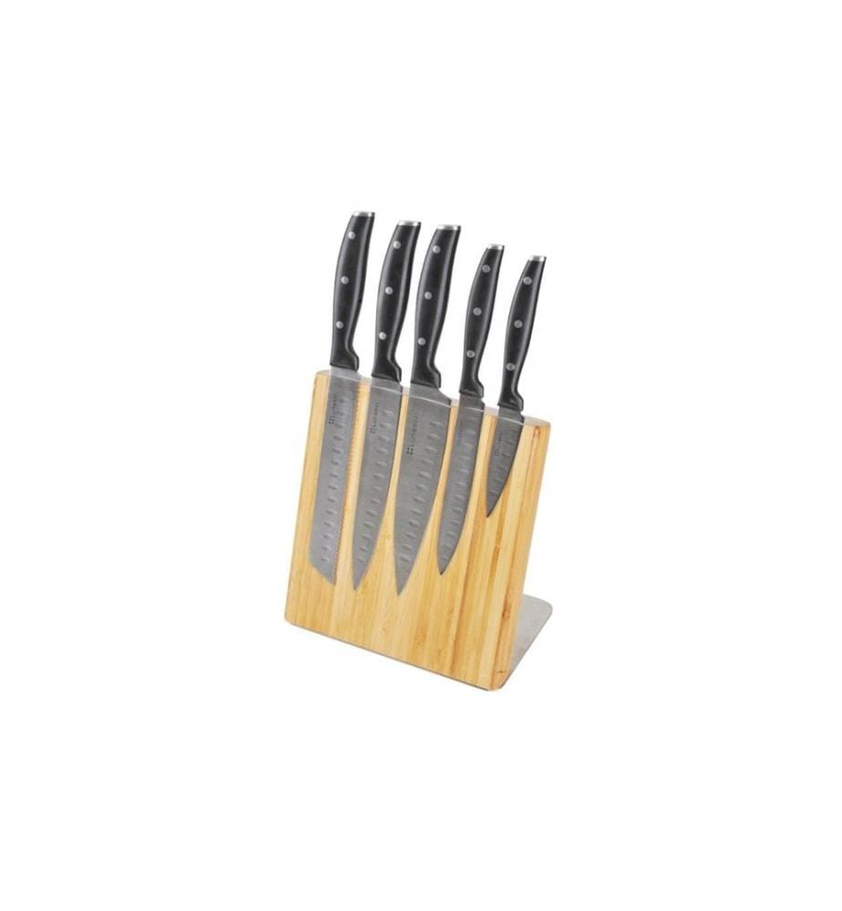Lunasol - Bloc de couteaux Bamboo 6 pièces, Brun clair/Noir, Bambou