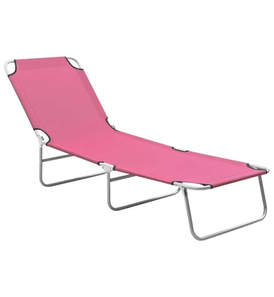 Chaise longue pliable acier et tissu rose