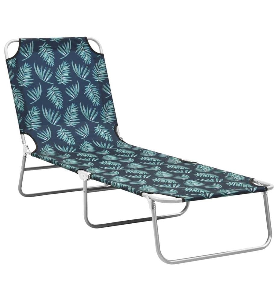 Chaise longue pliable acier et tissu motif de feuilles