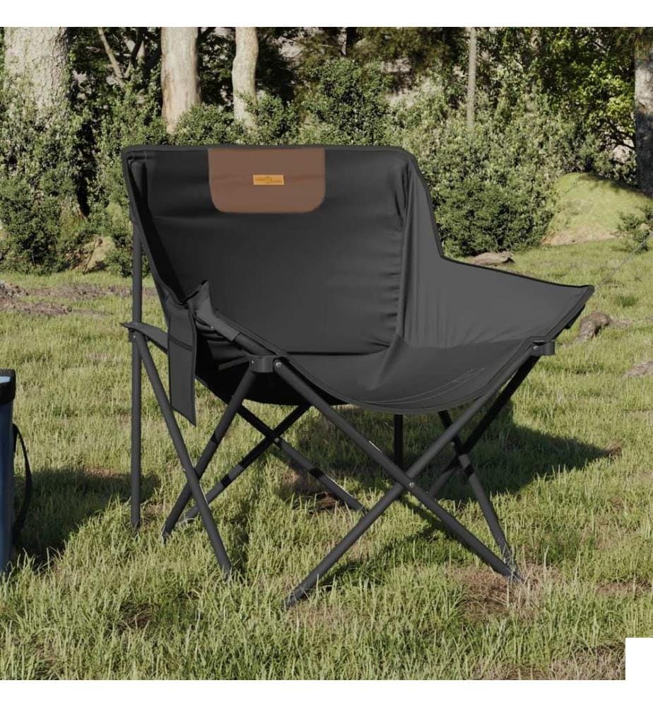 Chaise de camping avec poche pliable lot de 2 noir