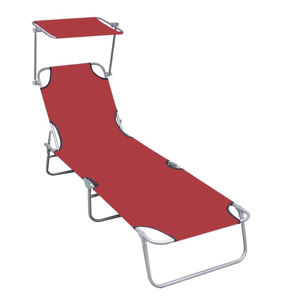 Chaise longue pliable avec auvent Rouge Aluminium