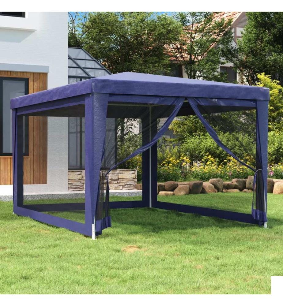 Tente de fête avec 4 parois latérales en maille Bleu 3x4 m PEHD