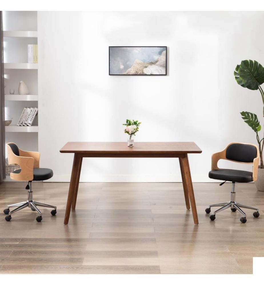 Chaise pivotante de bureau Noir Bois courbé et similicuir