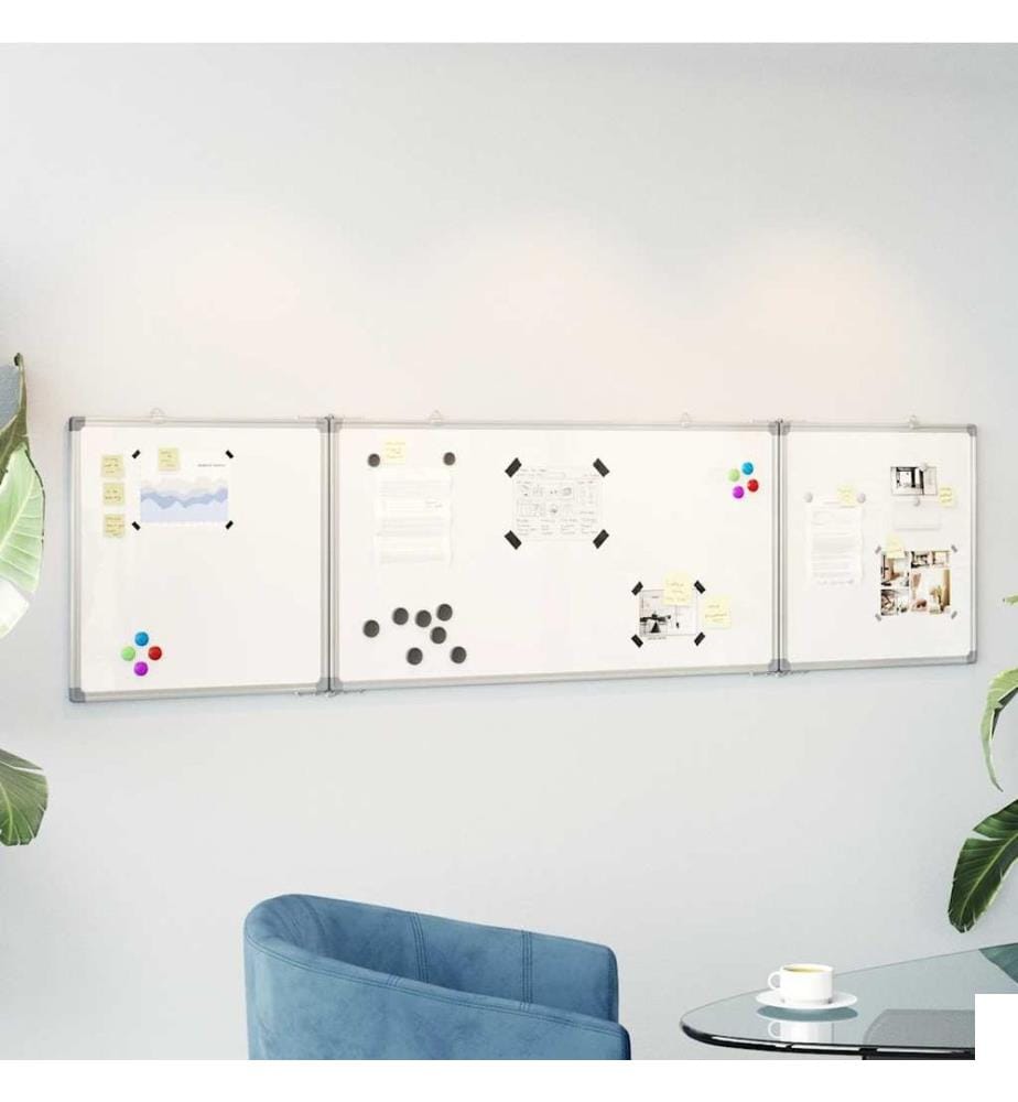 Tableau blanc magnétique pliable 200x50x1,7 cm aluminium