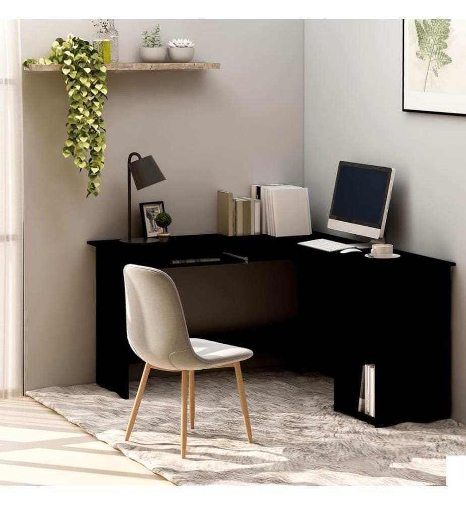 Bureau d'angle en forme de L Noir 120x140x75cm bois ingénierie
