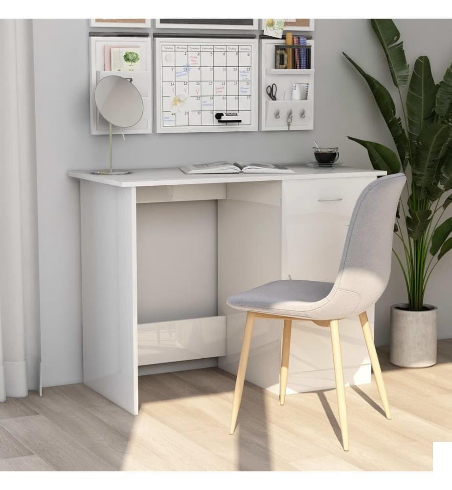 Bureau Blanc brillant 100x50x76 cm Bois dingénierie