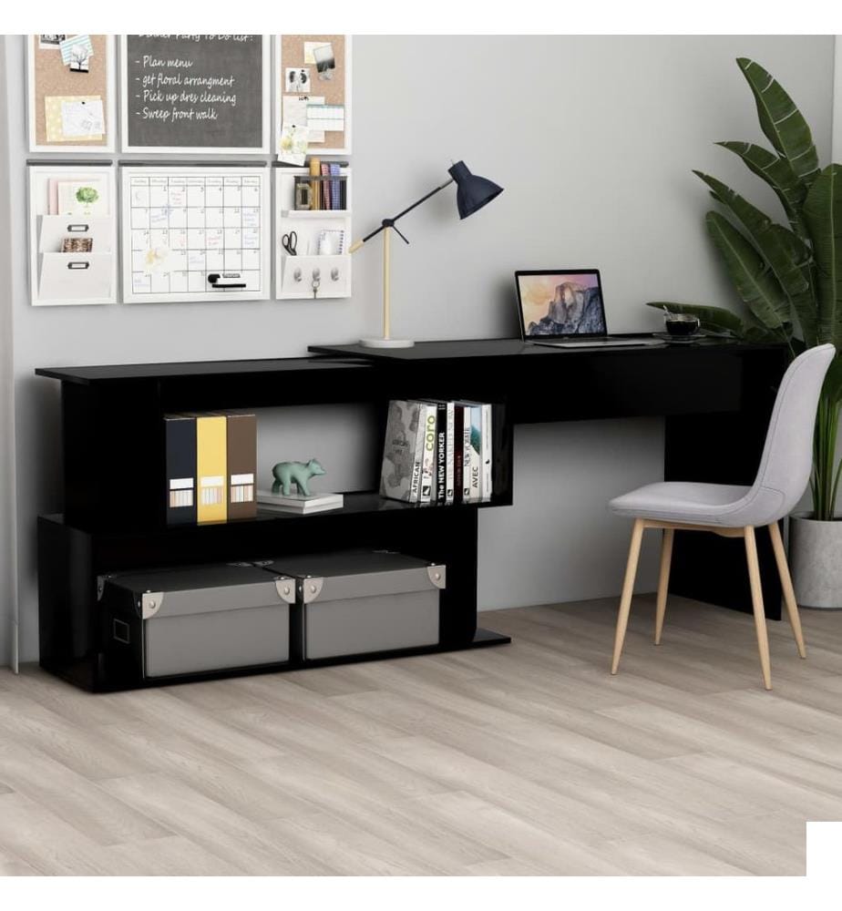 Bureau d'angle Noir 200x50x76 cm Bois dingénierie
