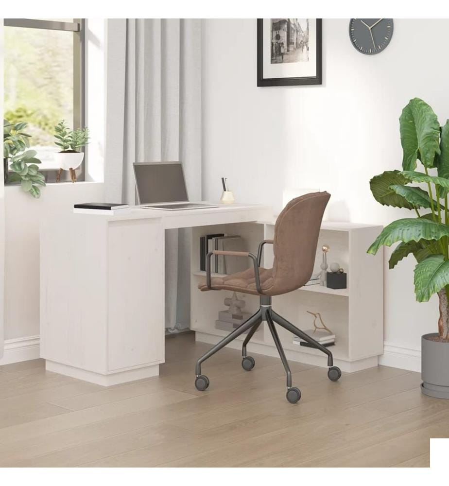 Bureau Blanc 110x50x75 cm Bois massif de pin