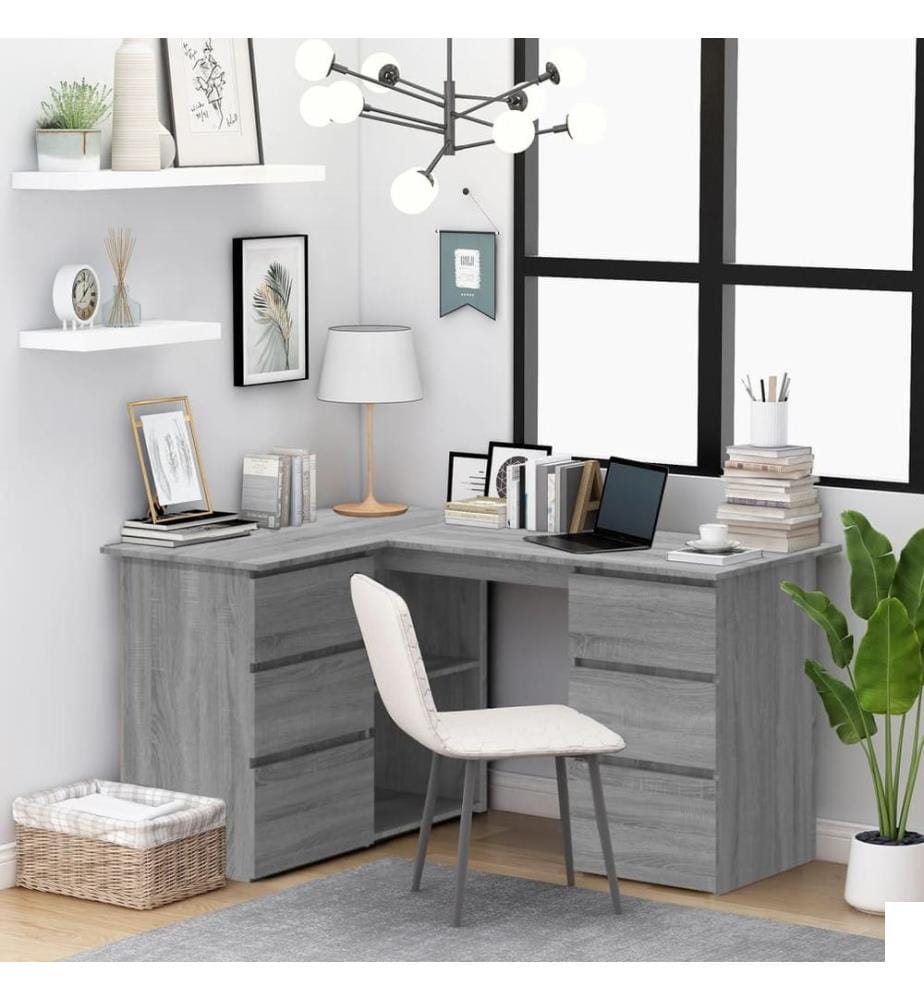 Bureau d'angle Sonoma gris 145x100x76 cm Bois d'ingénierie