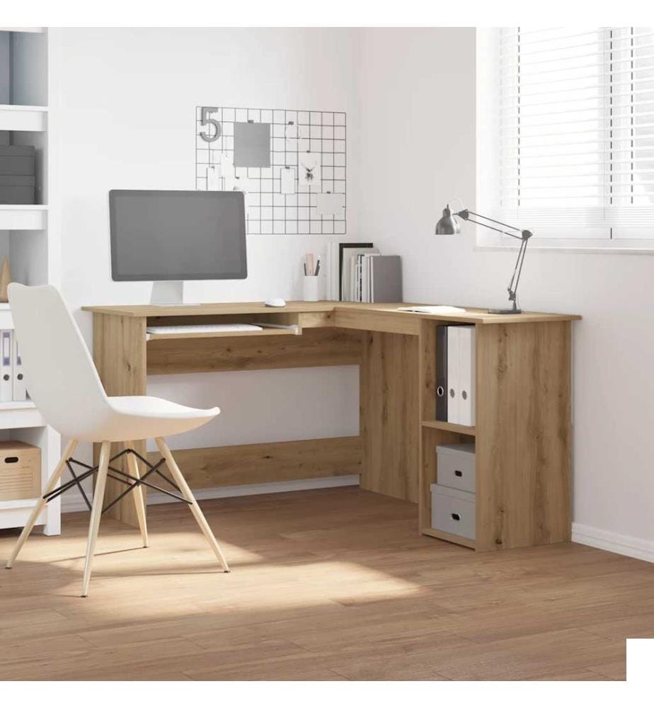 Bureau d'angle chêne artisanal 120x140x75 cm bois d'ingénierie