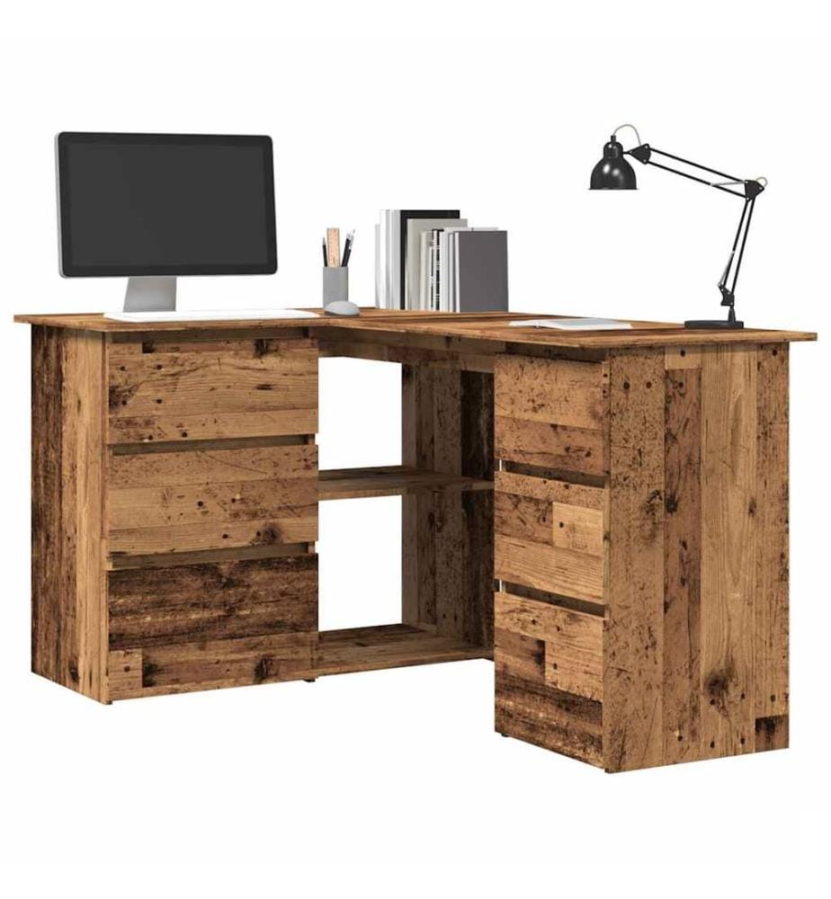 Bureau d'angle vieux bois 145x100x76 cm bois d'ingénierie
