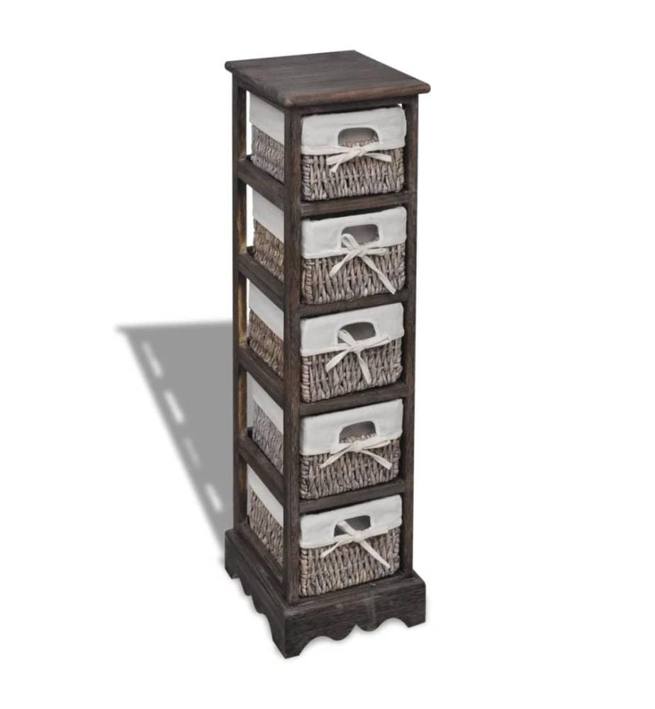Étagère de rangement en bois 5 paniers en tissage Marron