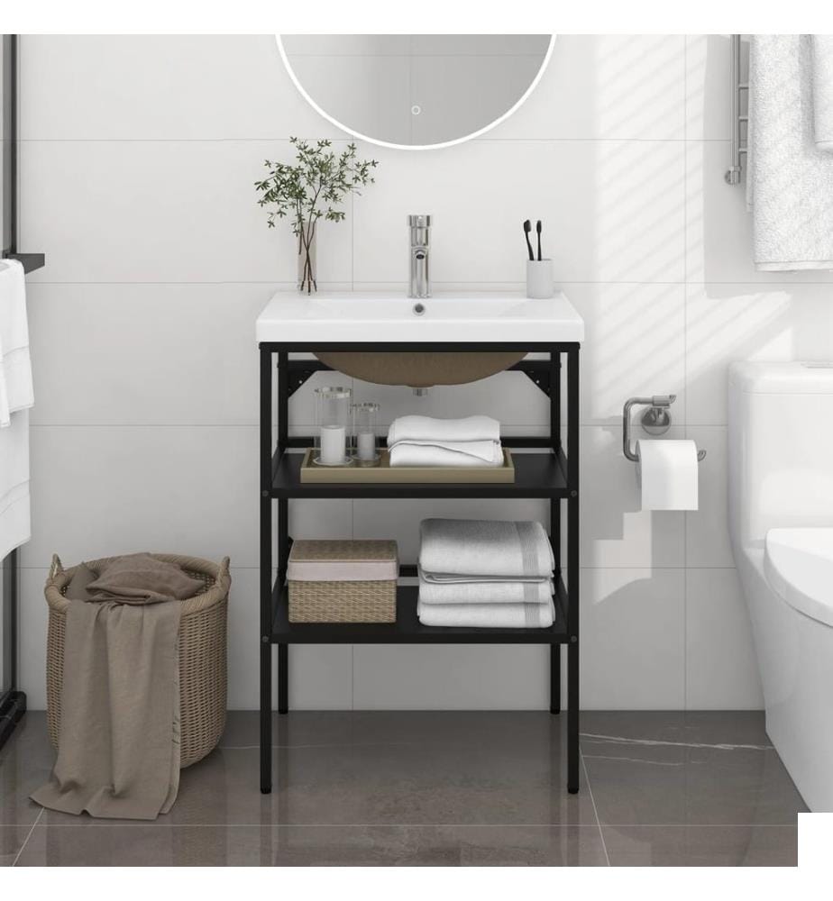Cadre de lavabo de salle de bain vasque à encastrer Noir Fer